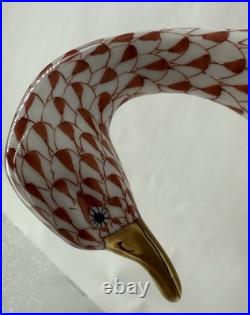 Herend Goose with Golden Egg. Porcelain Rust Fishnet 7.5