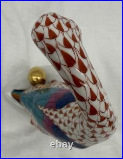 Herend Goose with Golden Egg. Porcelain Rust Fishnet 7.5