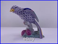 Herend Hand Painted Bird Figurine Purple Fishnet Gold Beak Hungary New