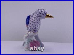 Herend Hand Painted Bird Figurine Purple Fishnet Gold Beak Hungary New