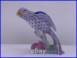 Herend Hand Painted Bird Figurine Purple Fishnet Gold Beak Hungary New