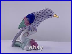 Herend Hand Painted Bird Figurine Purple Fishnet Gold Beak Hungary New