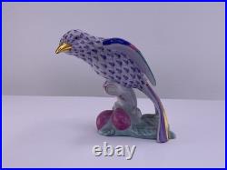 Herend Hand Painted Bird Figurine Purple Fishnet Gold Beak Hungary New