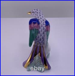 Herend Hand Painted Bird Figurine Purple Fishnet Gold Beak Hungary New