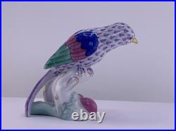 Herend Hand Painted Bird Figurine Purple Fishnet Gold Beak Hungary New