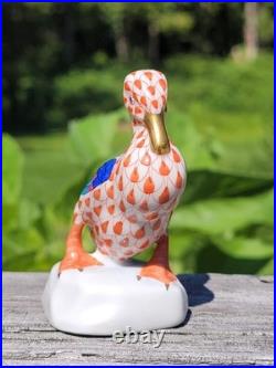 Herend Hand Painted Porcelain Figurine Duck Rust Fishnet 24k Gold Accents