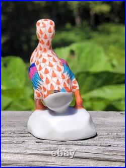 Herend Hand Painted Porcelain Figurine Duck Rust Fishnet 24k Gold Accents