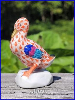 Herend Hand Painted Porcelain Figurine Duck Rust Fishnet 24k Gold Accents