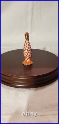Herend Hand Painted Porcelain Standing Small Duck Rust Fishnet 24k Gold Accents