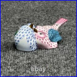 Herend Hungary Fishnet Lovebirds Porcelain Figurine 5059 Handpainted Blue Pink