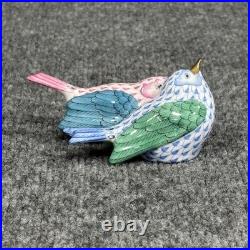 Herend Hungary Fishnet Lovebirds Porcelain Figurine 5059 Handpainted Blue Pink