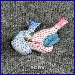 Herend Hungary Fishnet Lovebirds Porcelain Figurine 5059 Handpainted Blue Pink