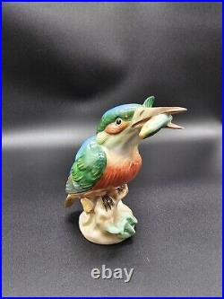 Herend Hungary Porcelain Bird With Fish Figurine