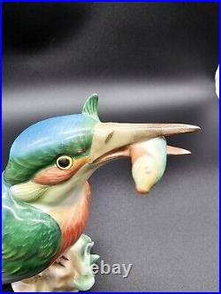 Herend Hungary Porcelain Bird With Fish Figurine