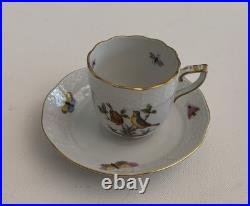 Herend Hungary Rothschild Bird Demitasse Cup Saucer Hand Painted Gold