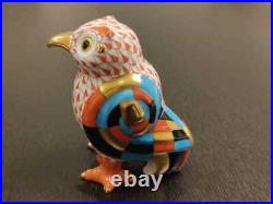 Herend Owl Bird Statue Figurine Porcelain Orange Fishnet Pattern With Box