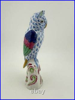Herend Owl on Branch Blue Fishnet Figurine 5103 Wild Animal Collection Hungary