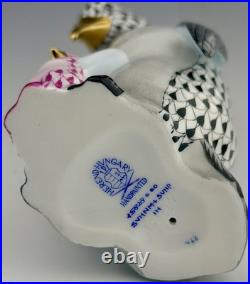 Herend Penguin with Baby Black & Rasp Fishnet Bird Figurine ($830 Retail)(MINT?)