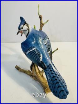 Herend Porcelain Natural Matte Blue Jay Bird Figurine 7.5 Hand Painted MINT