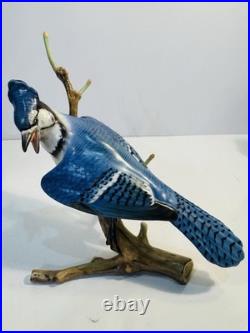 Herend Porcelain Natural Matte Blue Jay Bird Figurine 7.5 Hand Painted MINT