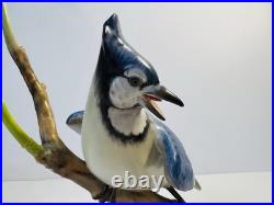 Herend Porcelain Natural Matte Blue Jay Bird Figurine 7.5 Hand Painted MINT
