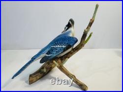 Herend Porcelain Natural Matte Blue Jay Bird Figurine 7.5 Hand Painted MINT