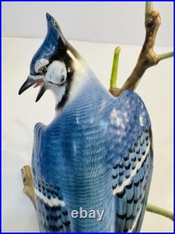 Herend Porcelain Natural Matte Blue Jay Bird Figurine 7.5 Hand Painted MINT