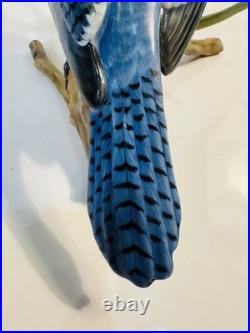 Herend Porcelain Natural Matte Blue Jay Bird Figurine 7.5 Hand Painted MINT