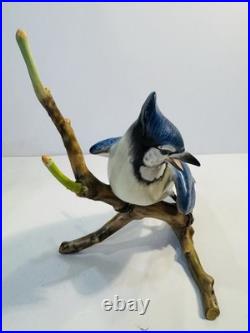 Herend Porcelain Natural Matte Blue Jay Bird Figurine 7.5 Hand Painted MINT