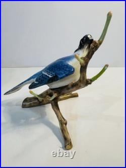 Herend Porcelain Natural Matte Blue Jay Bird Figurine 7.5 Hand Painted MINT