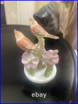 Herend Porcelain Pair Of Little Birds On A Twig, Handpainted Hungry-Retail $324