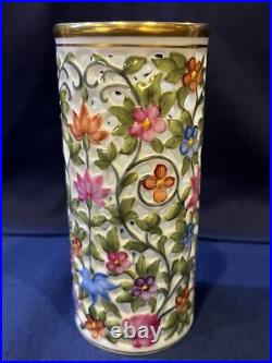 Herend Reticulated / Openwork Pierced Vase Rothschild Bird Motif #10