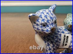 Herend The Odd Couple Cat & Bird Figure Fishnet Hand Painted 24k Gold Accents
