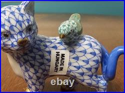 Herend The Odd Couple Cat & Bird Figure Fishnet Hand Painted 24k Gold Accents