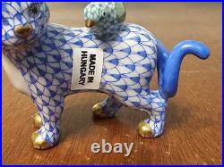 Herend The Odd Couple Cat & Bird Figure Fishnet Hand Painted 24k Gold Accents
