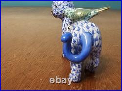 Herend The Odd Couple Cat & Bird Figure Fishnet Hand Painted 24k Gold Accents