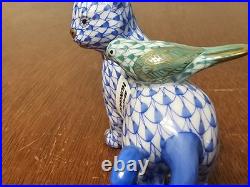Herend The Odd Couple Cat & Bird Figure Fishnet Hand Painted 24k Gold Accents