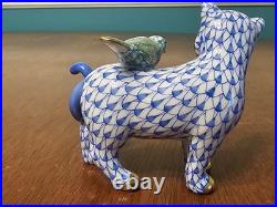 Herend The Odd Couple Cat & Bird Figure Fishnet Hand Painted 24k Gold Accents