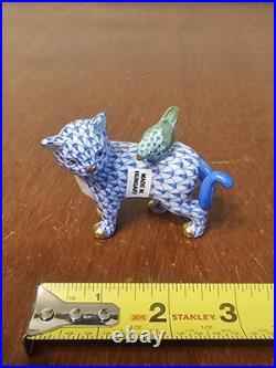 Herend The Odd Couple Cat & Bird Figure Fishnet Hand Painted 24k Gold Accents