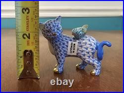 Herend The Odd Couple Cat & Bird Figure Fishnet Hand Painted 24k Gold Accents