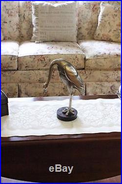 Heron Crane Bird Sculpture Silver Metal Plate Ceramic Statue Figurine Italy
