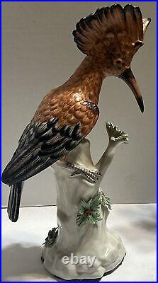 Hoopoe Porcelain Bird on Stump Rare fine about 12inch