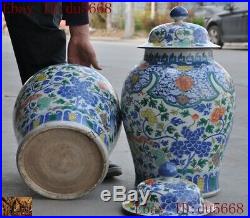 Huge China dynasty Wucai porcelain animal Phoenix bird statue Crock tank pot jar