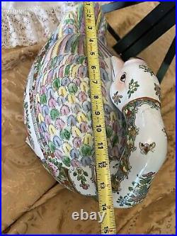 Huge Chinese Famille Rose Canton Geese Pair of 2 Porcelain Statues Read Descr