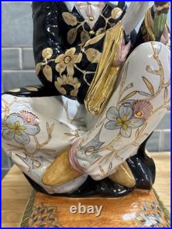 Huge Italian Porcelain Figure sculpture 25 Tall 14 Wide Asian Man With Bird
