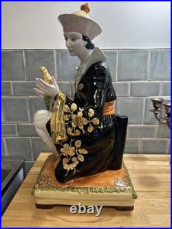 Huge Italian Porcelain Figure sculpture 25 Tall 14 Wide Asian Man With Bird