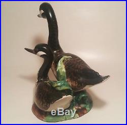 ITALIAN BIRDS! Vtg majolica art pottery duck figurine painting statue sculpture