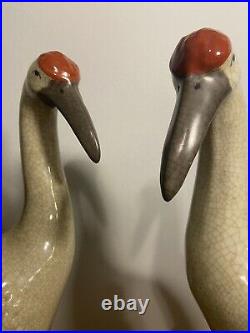 Impressive Large Chinese Red Capped Porcelain Cranes MINT Chinese Export