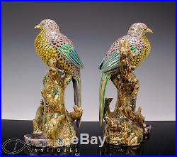 Impressive Large Pair Antique Japanese Kutani Porcelain Statues Okimonos Birds