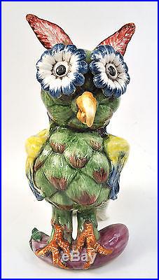 Intrada Colorful Italian Ceramic Kitchen Owl statue Handmade Italy Large